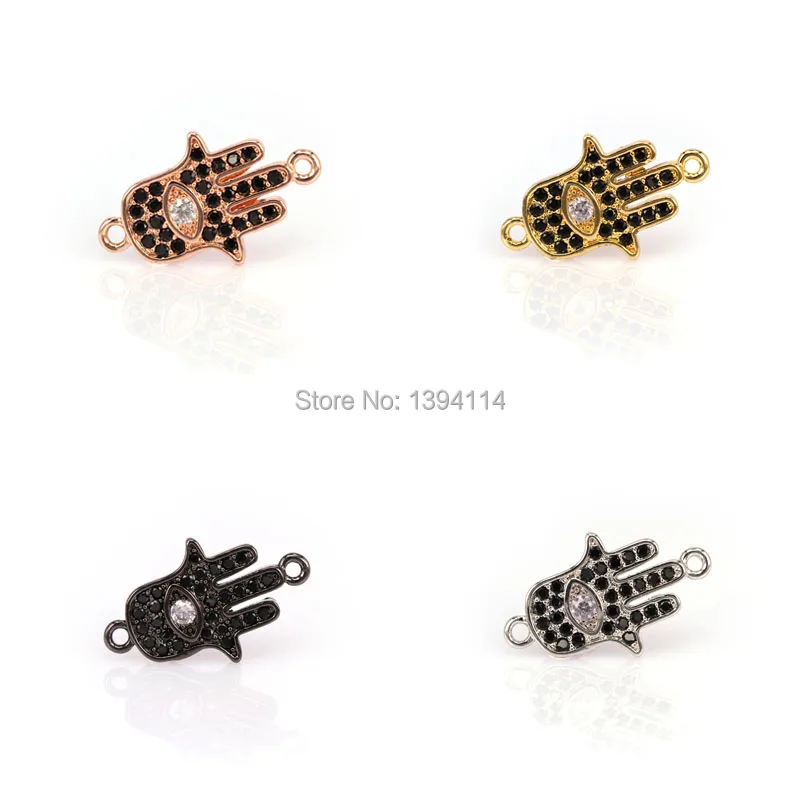 18*11*2mm Micro Pave Black&Clear CZ Palm Of Eye Pattern Connector For Women As DIY Bracelets Accessory