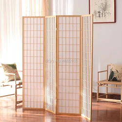 Japanese Tavern Folding and Moving Solid Wood Screen Partition Porch Fashion White Non-Woven Fabrics Divider Curtain For Home