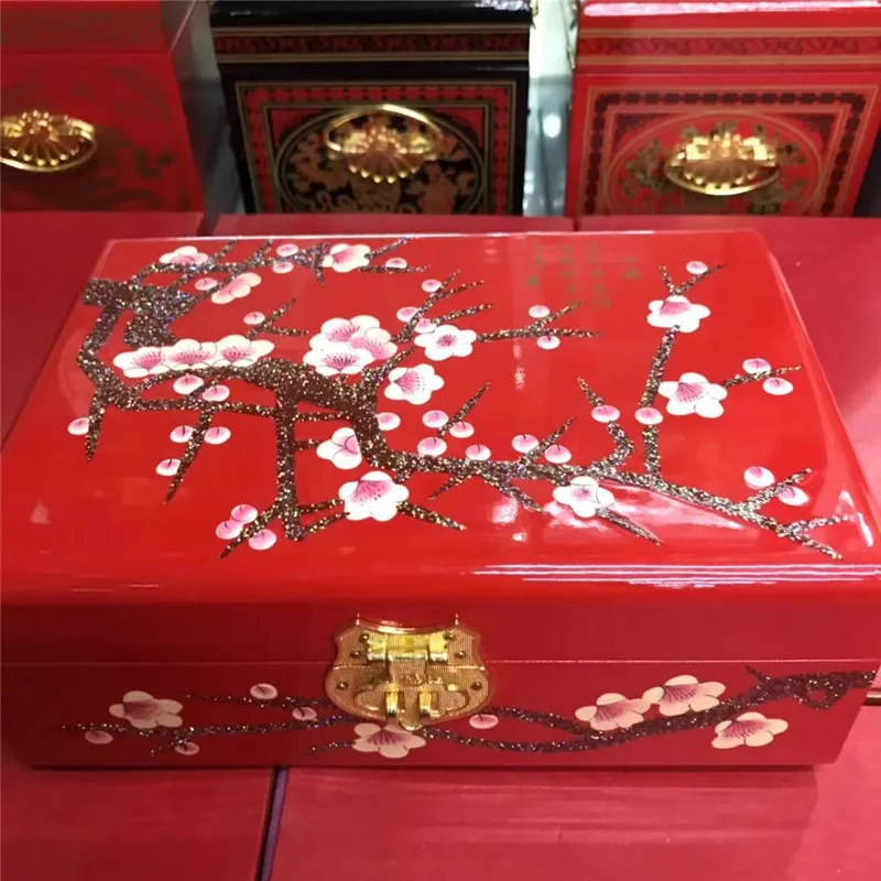 beautiful NEW Chinese handmade classic wooden lacquer & Red box Plum blossom 2 layers 009