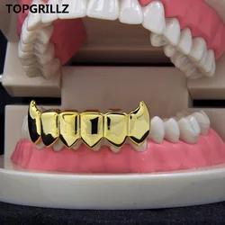 TOPGRILLZ Fit  Light Yellow Gold Color Plated Hip Hop Teeth Fang Grillz Caps Solid Lower Bottom Set Vampire Grills Cap