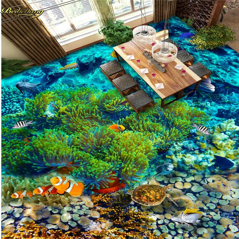 

beibehang Custom Photo 3D Floor Painting Wallpaper Underwater World Tropical Fish 3D Floor papel de parede
