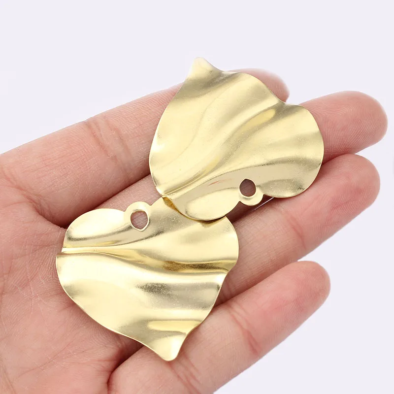 10Pcs Raw Brass Large Heat-shaped Charms For DIY Jewelry Making Corrugated Heart Pendants For Handmade Earrings Making Wholesale