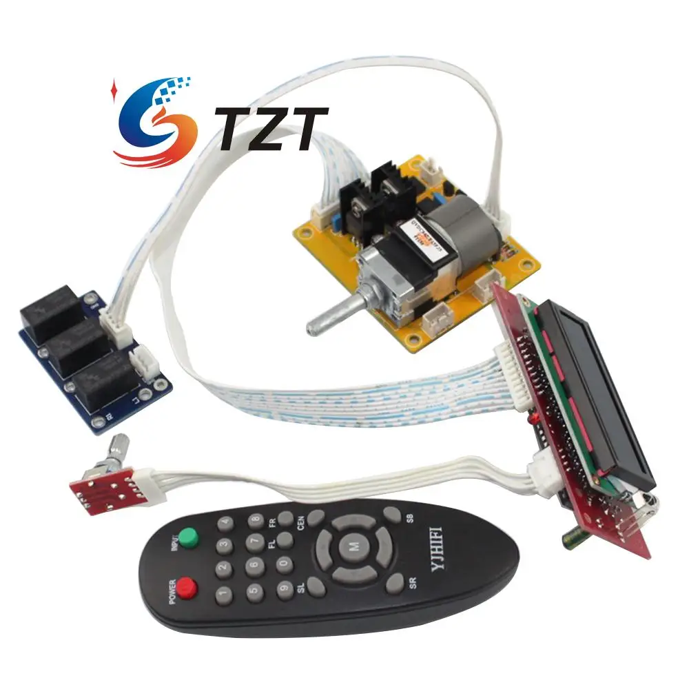 

TZT LCD Volume Dispaly Motor Potentiometer Remote Controller 2.0 Channel Pre-Amp Amplifier Board for Audio DIY