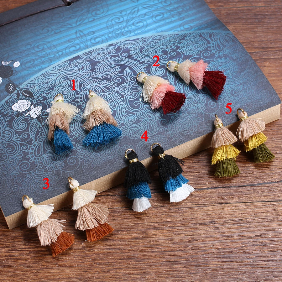 20pc L36mm 3Layer Small Colorful Tassels Fringe Charms Crafts Pendants For Bohemian Earrings Jewelry Making Diy Chain Supplies