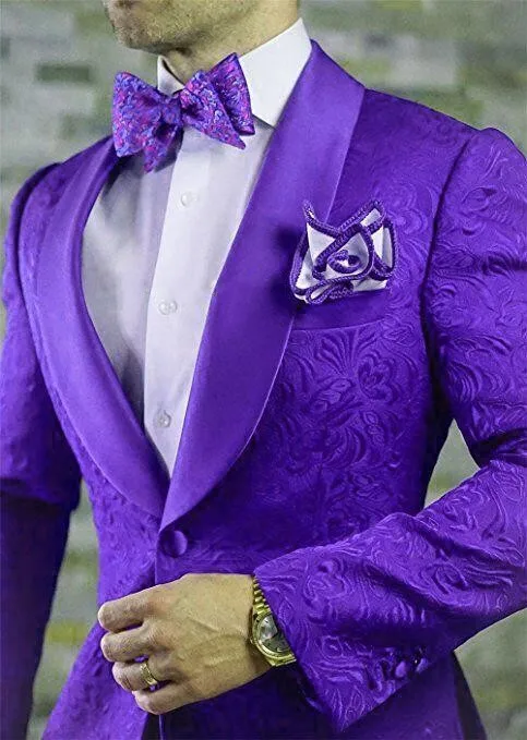 

Classic Style One Button Purple Paisley Groom Tuxedos Shawl Lapel Groomsmen Men Blazers Suits (Jacket+Pants+Tie) NO:493