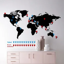 Large World Map Wall Decal Travel wall decals Sticker Home Bedroom Living Room Decor Office Adhesive Vinyl Wall Mural N174