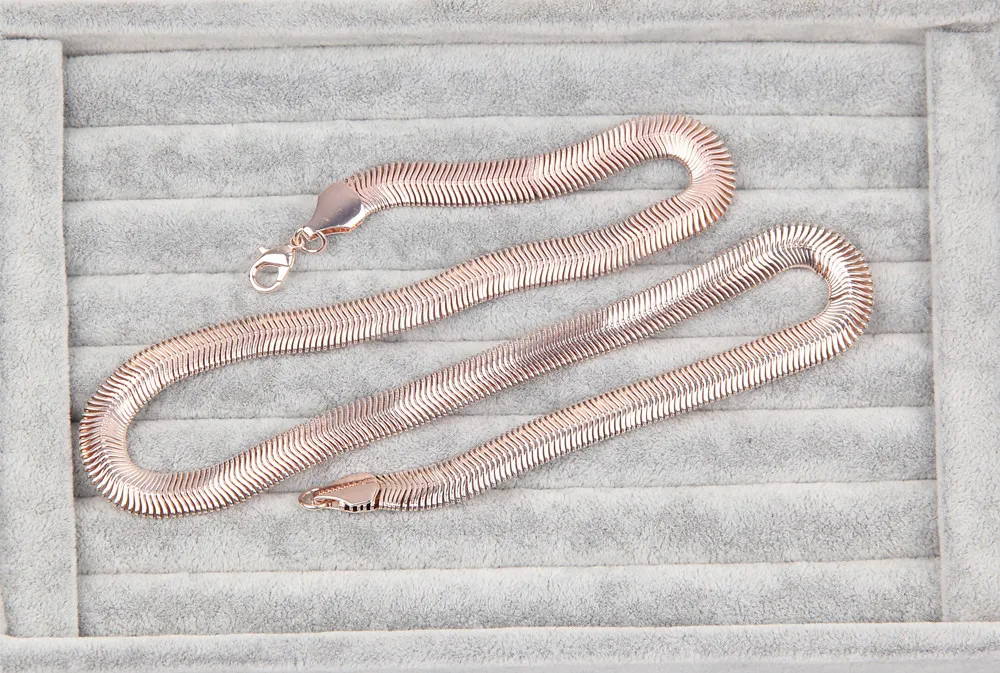 10mm Women's Snake Chain Necklace Brief Rose Gold Color Copper Chain Wide Collar Choker Necklaces Fashion Female Jewlery
