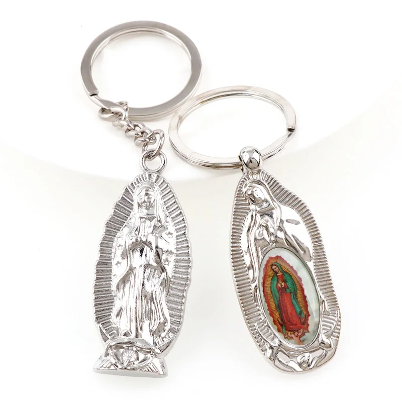 Religion Our Lady of Guadalupe Pendant Keychain for Keys Men's Jewelry Car Keys Chain Ring Cover Holder Trinket