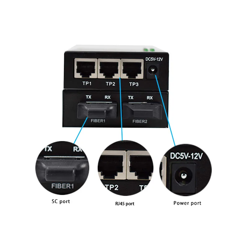 Convertisseur de média en Fiber optique 10/100M, 3 ports + 2 ports SC 1310 et 1550nm AB, 1 pièce