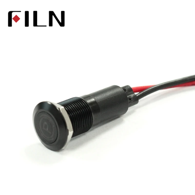 FILN 14mm black shell led red yellow blue green car applicance symbol 12v led indicator light with 20cm cable