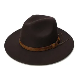 LUCKYLIANJI  Retro Kid Child /Adult Vintage Felt Wide Brim Cap Fedora Panama Jazz Bowler Hat   Leather Band (54cm/57/61cm)