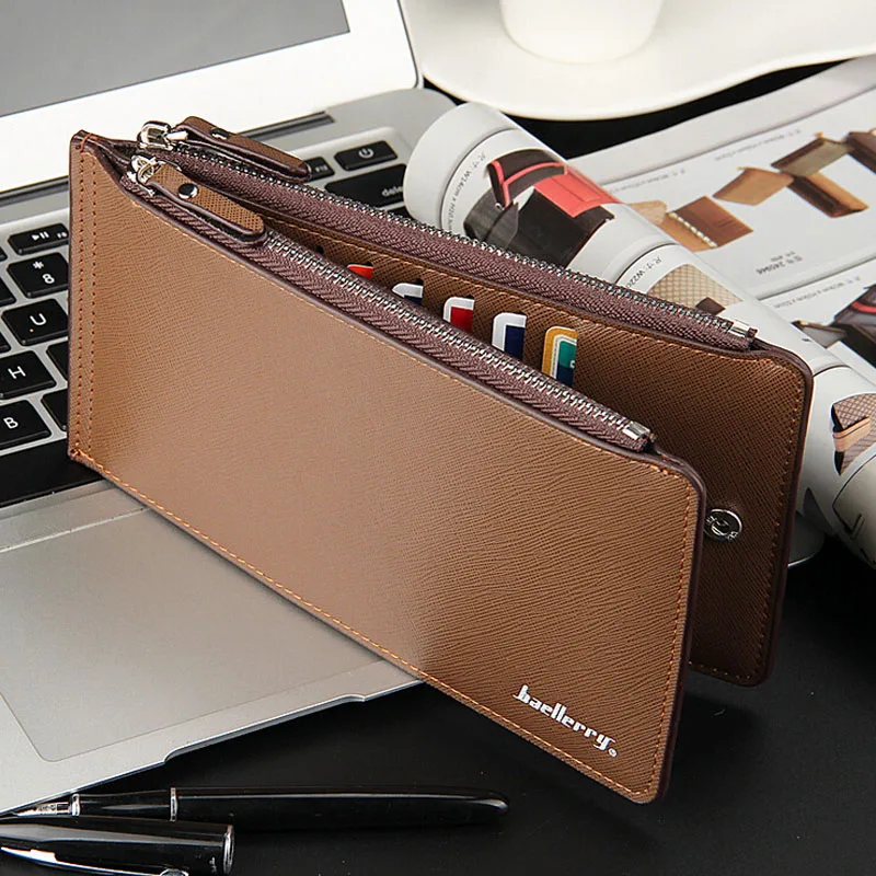 baellerry Brand Long Credit Card Holder Men\'s Leather Wallet With Coin Purse Phone Pocket With Zipper For Male