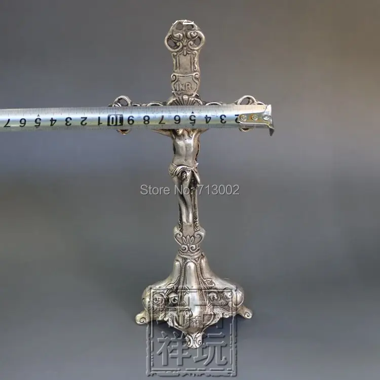 

Vintage Jesu statuary Tibetan Silver Statue crucifix the Good Shepherd Christianism