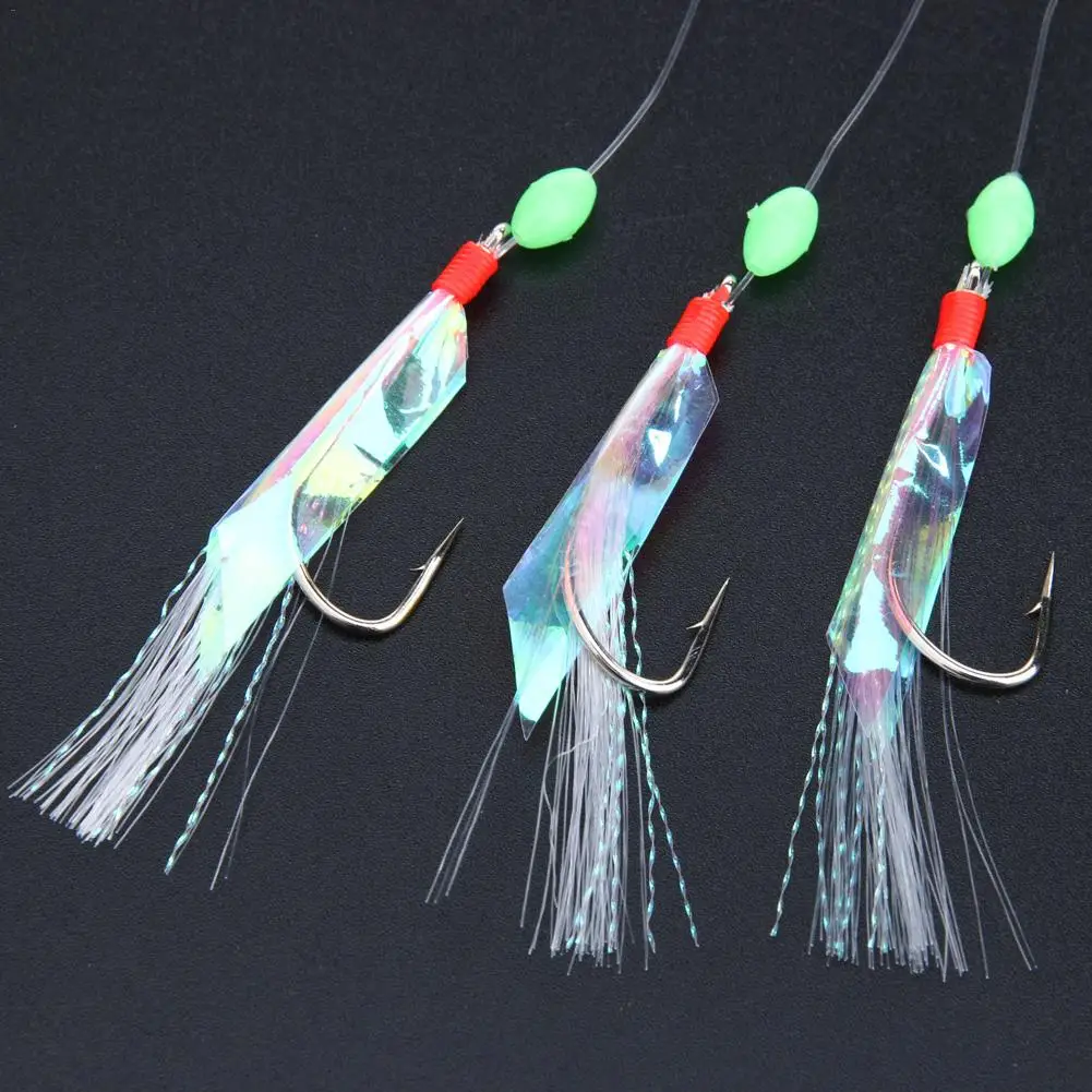 5 Pcs Steel Carbon Mackerel Feathers Bass Cod Fishing Lures Sea Fishing Tackle Boat Luminous Fishing Hook Treble Fishing Lures