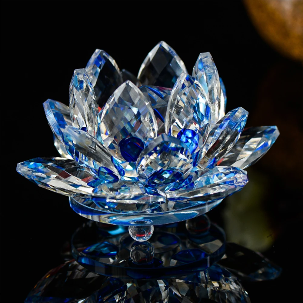80/100/120/140/200mm 1pcs Blue Color Crystal Lotus Flower Paperweight For Feng Shui Home Decor Office Collections