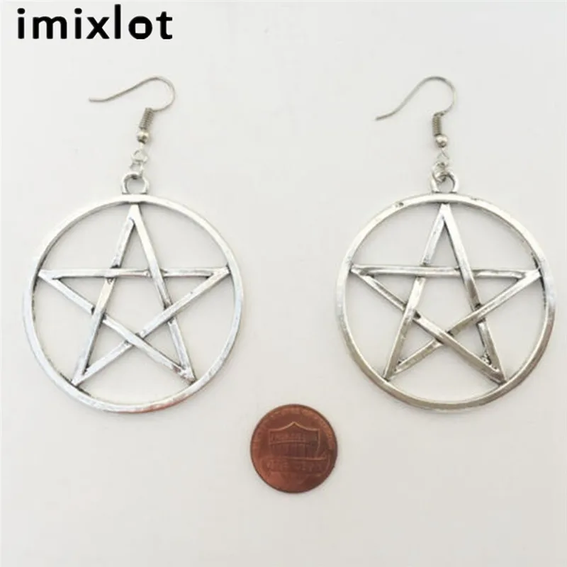 imixlot Big Round Pentagram Star Earrings Gothic Ear Hook Drop Earrings For Women Pendientes Fashion Jewelry