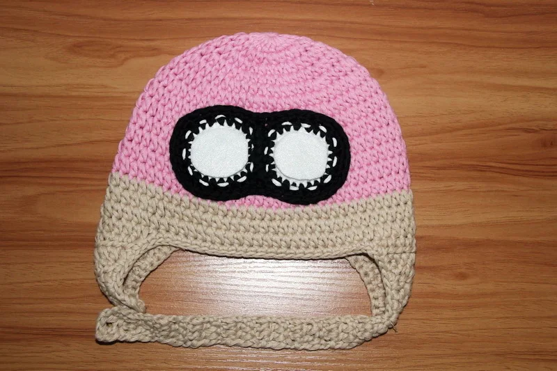 free shipping, 100% cotton Handmade crochet girls Pilot hat , pink airplane bomber hat with glasses children's  aviator hat caps