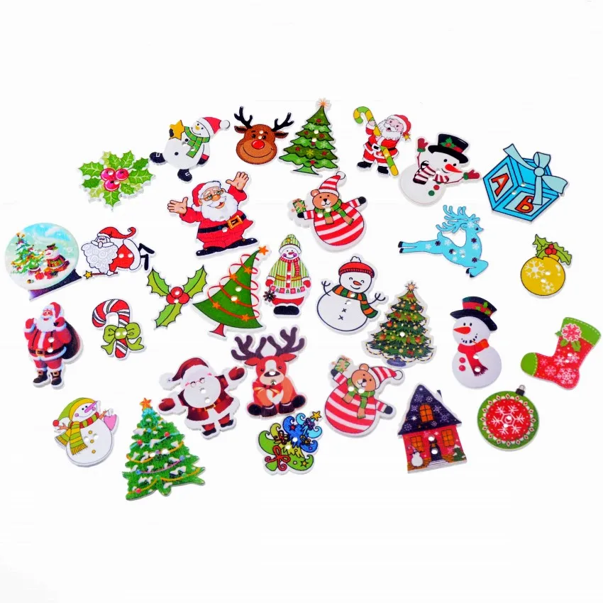 Free Shipping 10-50Pcs Christmas Decorative Buttons Wood Sewing Buttons Scrapbooking