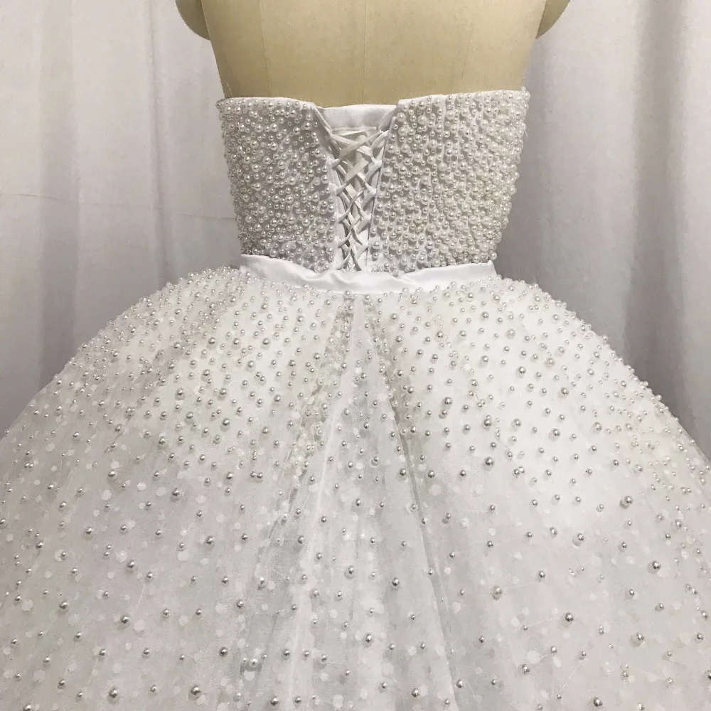 Vestido de casamento inchado com saia, fora do ombro, vestido de baile sem mangas, robe vintage, pérolas frisadas querida