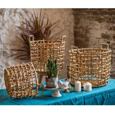 

Storage Basket Straw Rattan Handmade Seaweed Nordic Style Flower Basket Vase Modern Home Deco