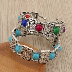 Aihua Bohemia Natural Stone Beads Bangles New Arrival Silver Color Hollow Carved Bracelets & Bangles Cuff for Women Jewelry