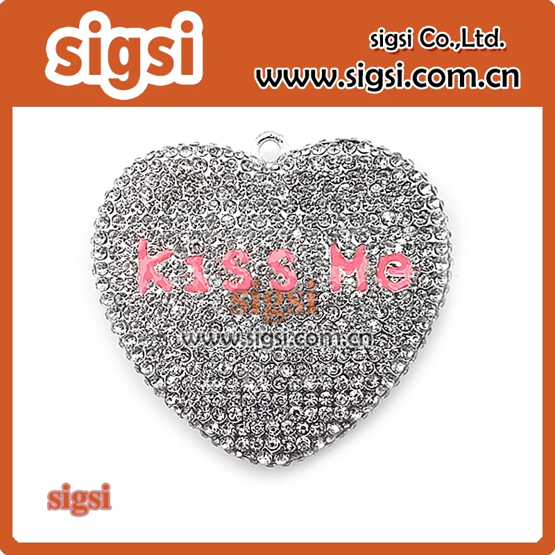 Colorful heart-shaped style customized rhinestone pendant for girl