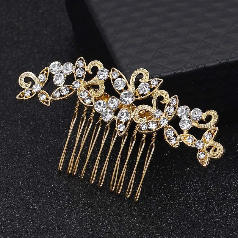 TREAZY Gold Color Wedding Hair Combs For Women Headpiece Crystal Pearls Hairpins Bridal Hair Accessories Party Hair Jewelry