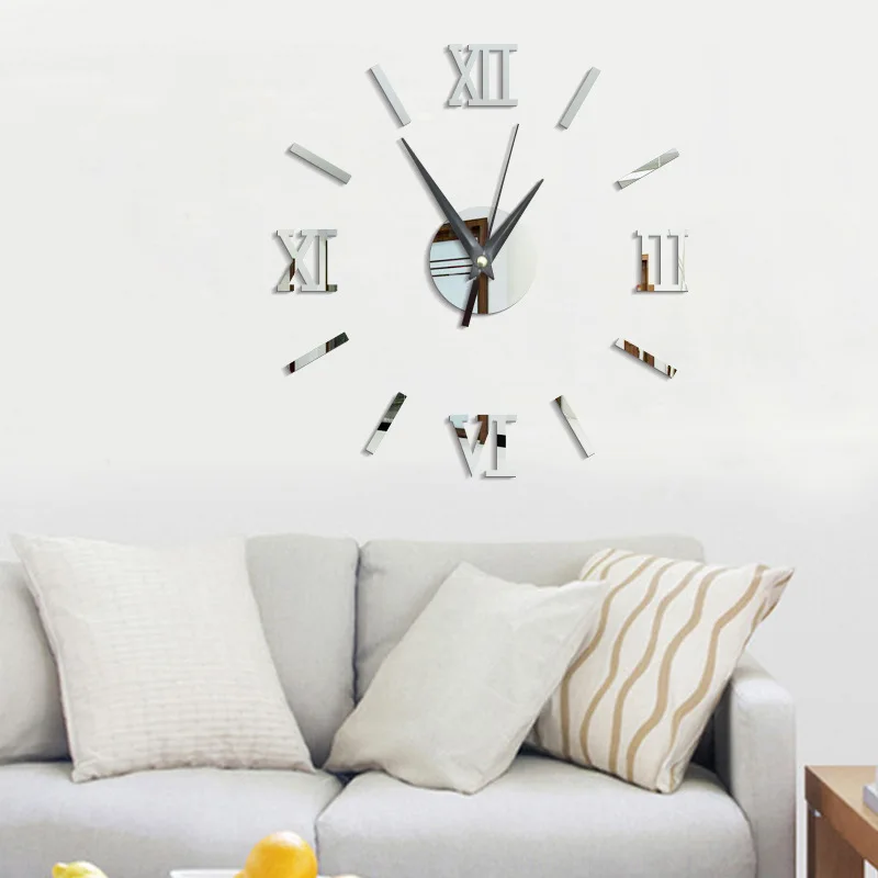 3d real big wall clock rushed mirror wall sticker diy living room home decor fashion watches arrival Quartz wall clocks 60114