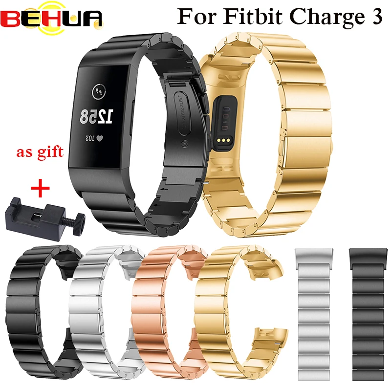 

Genuine Stainless Steel Band for Fitbit Charge 3 Charge3 watchband Replacement Metal Watch Strap Bracelet with connect wristband