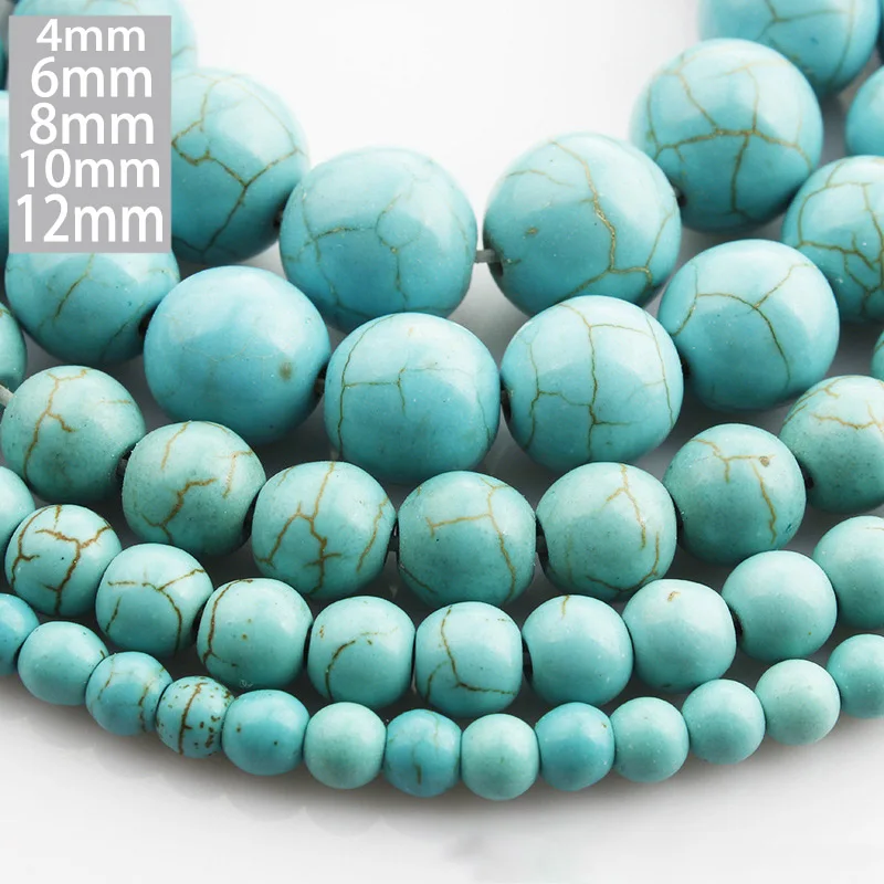 1strand/lot 4 6 8 10 12 mm Smooth Natural Turquoises Round Loose Spacer Bead For Jewelry Making DIY Necklace Bracelet Wholesale image 5