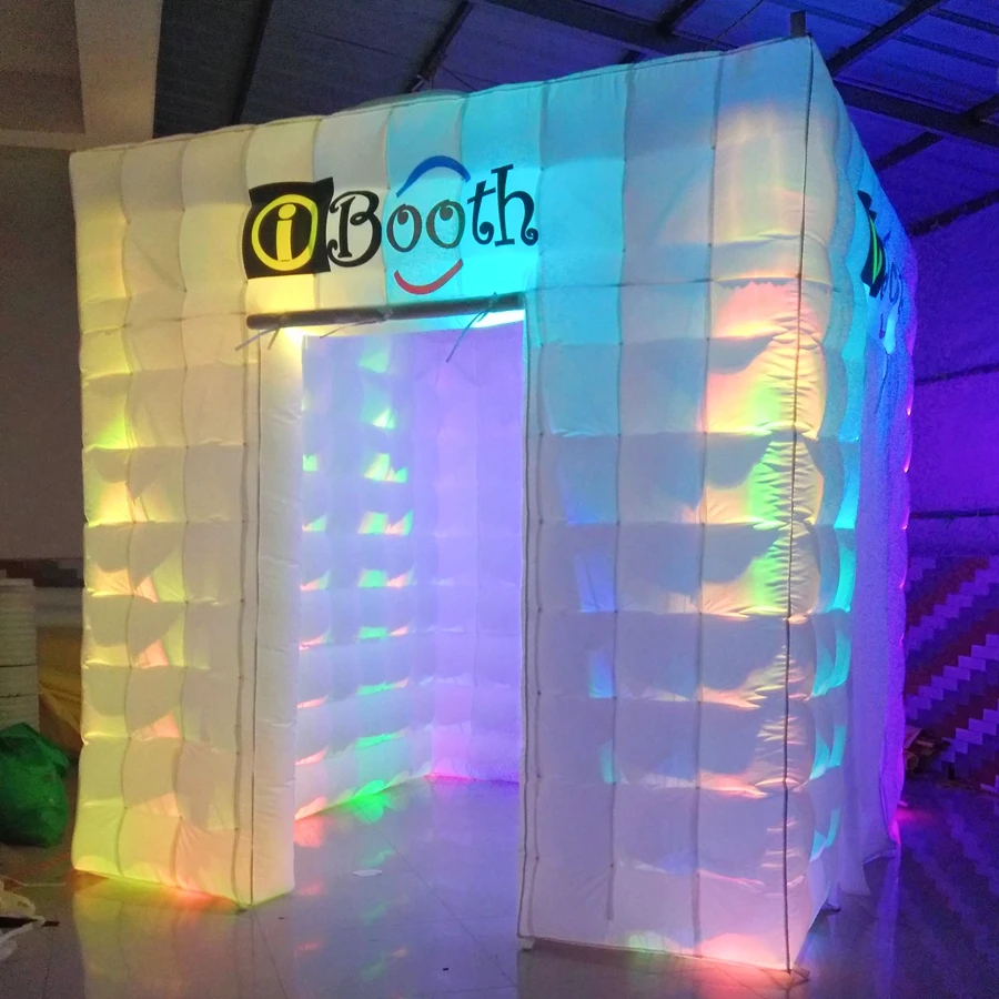 White Inflatable Photo Booth Closure with fordable Door Covers and LED Lighting for Party Decoration