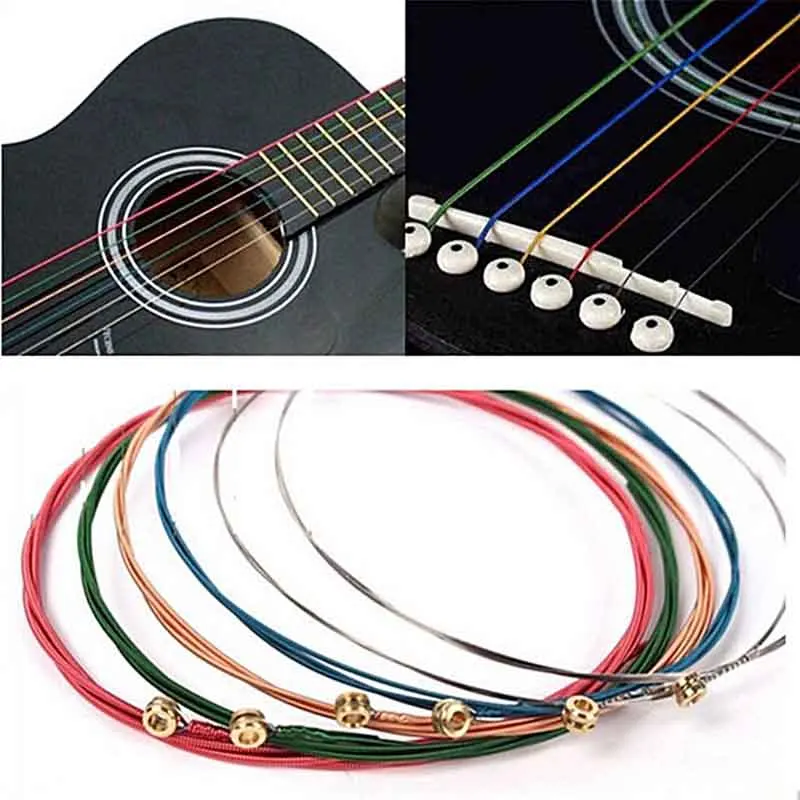 6Pcs/Set Acoustic Guitar Strings Rainbow Colorful Guitar Strings E-A For Acoustic Folk Guitar Classic Guitar Multi Color