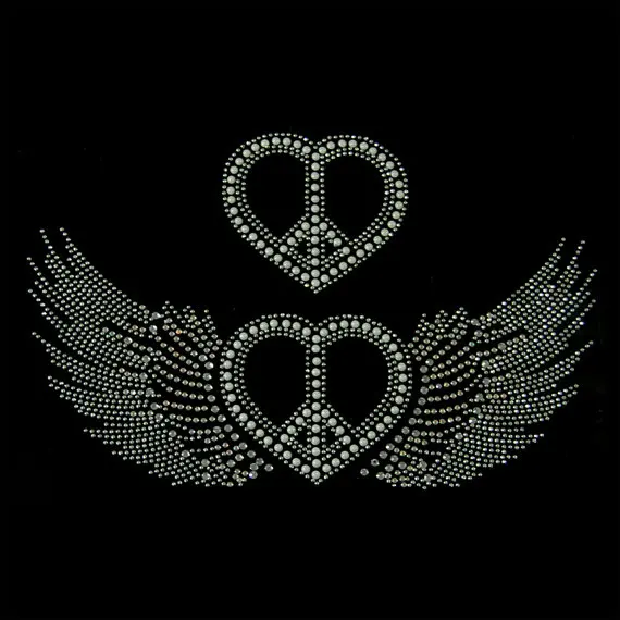 

2pc/lot Heart on Wings Iron On Hotfix Rhiestone Transfer Applique hot fix rhinestone iron on crystal transfers design