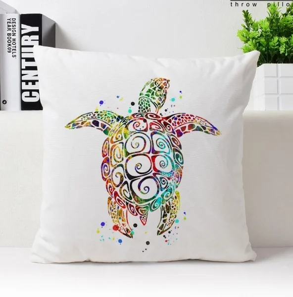 

Sea Turtle Pillow Cover Sea Turtle Cushion Watercolor Sea Turtle Art Decor Throw Pillow Case Velvet Plush Pillowcase