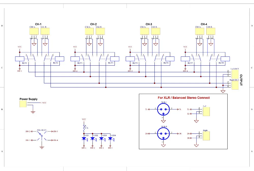 Electronics-Salon Balanced Four Stereo Audio Signal Input Selector Relay Module.