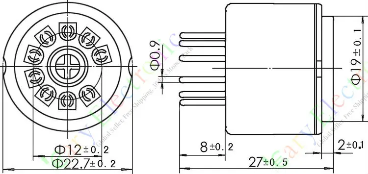 Wholesale and retail 2pc GOLD 9pin Bakelite tube socket gilded valve base Fr 12AX7B 12AU7 EC883 ECC82 free shipping