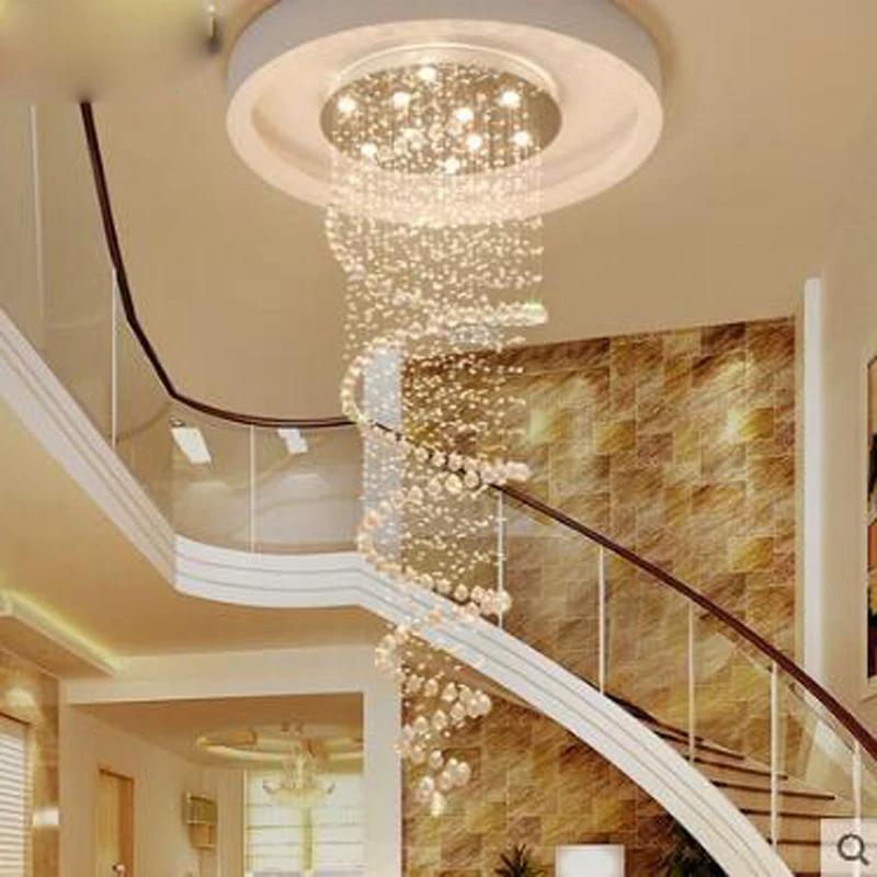 Long Crystal Chandelier for stairwell Hally Living room Kitchen Lustre De Cristal italian Design round crystal chandeliers Lamp