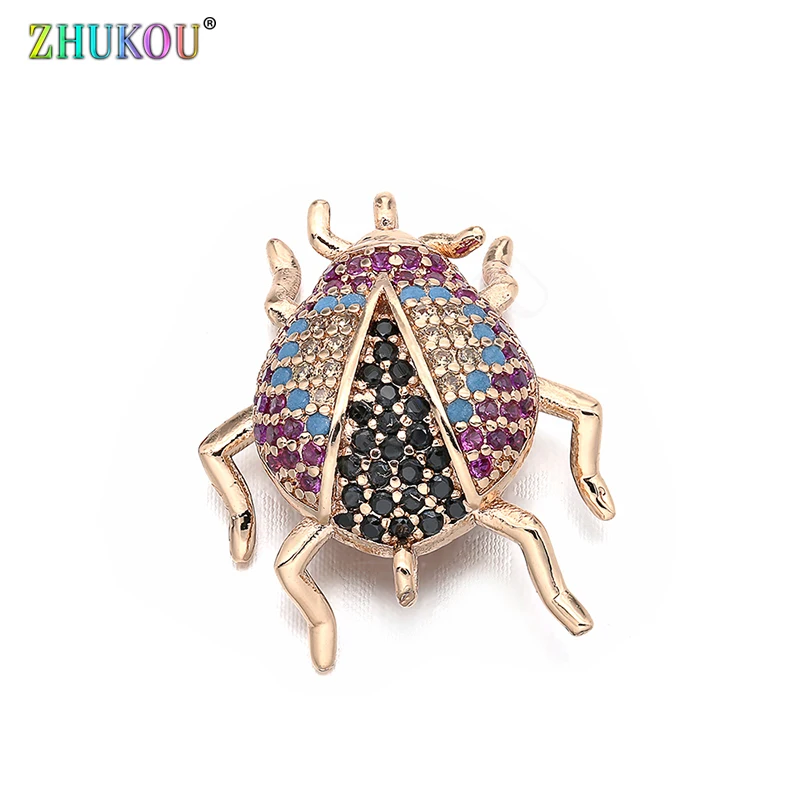 18*21mm Handmade Micro Pave Cubic Zirconia Beetle Charms Connector for Diy Jewelry Findings, Hole: 1mm, Model: VS259