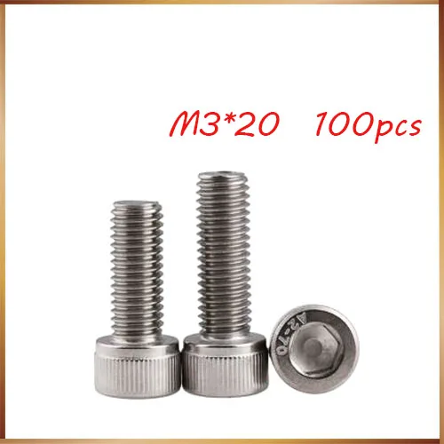 Free shipping M3*20 100pcs 304 high quality stainless steel hexagon socket cap ,DIN912bolt satinless stainless nails,revet,bolts