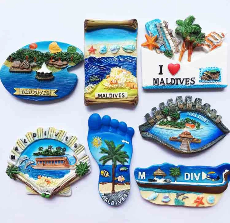 Maldives Gift Bag Doney Ship Shell Foot 3D Fridge Magnet Travel Souvenir Refrigerator Magnetic Stickers Home Decoration Gift