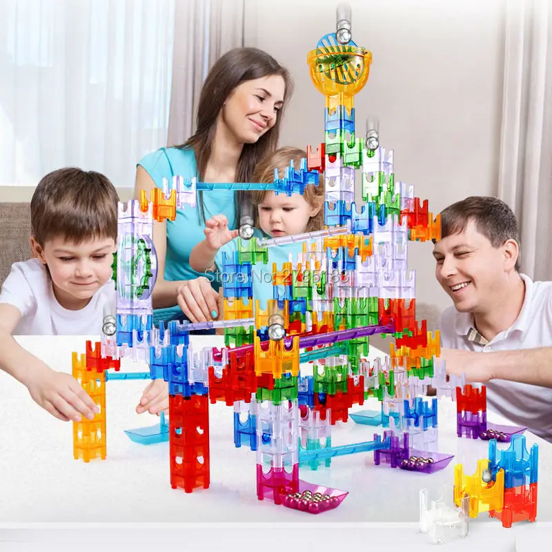 Maze Balls DIY Construction Marble Run Cubes Building Blocks Assemble Slide Blocks Track Hand-eye coordination Educational toys