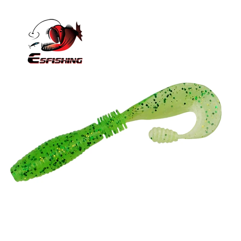 ESFISHING Counter Grub 5pcs 100mm Sigle Tail Grub Soft Artificial Silicone Baits Pesca Fishing Lures For all Fish Double Colors