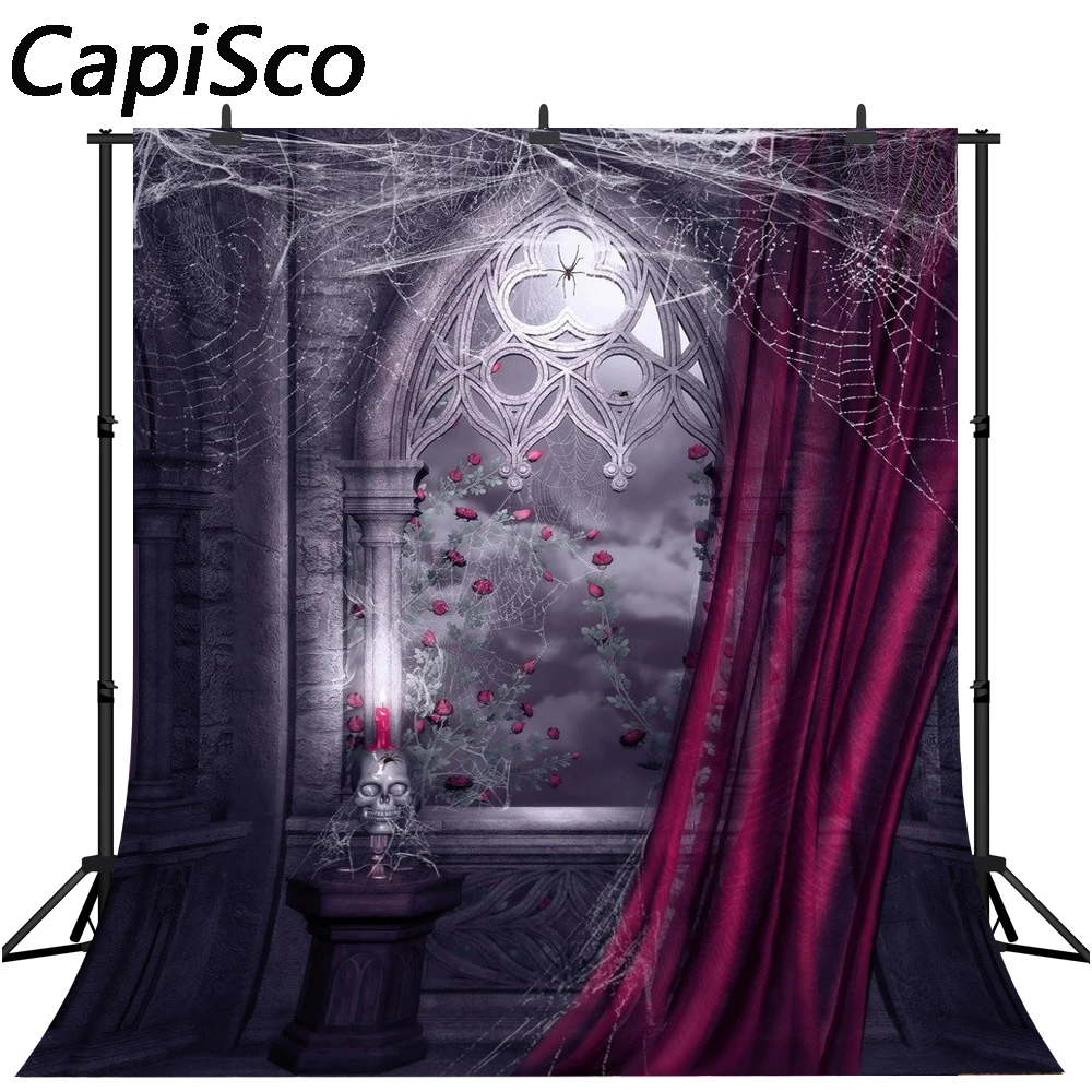 Capisco photographic background Window rose spider web candle Halloween photo photography backdrops for sale high quality