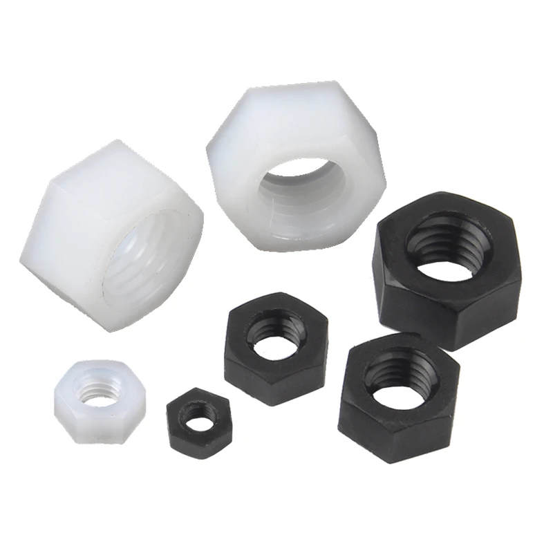 M2 M2.5 M3 M4 M5 M6 M8 M10 Black White Nylon Hex Hexagon Plastic Nut Nuts Metric thread Fit To Screw Bolts