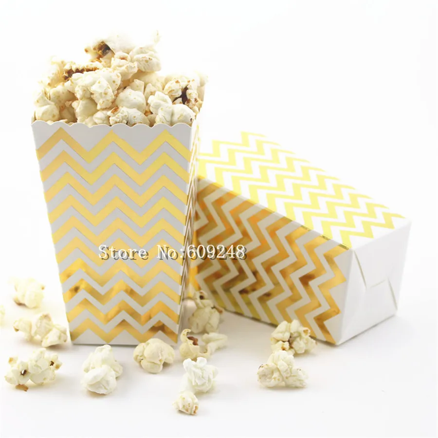 24 Pcs Gold Foil Chevron Paper Popcorn Boxes,Metallic Zig Zag Wave Party Favor Holder,Candy Snack Treat Cups,Wedding,Christmas