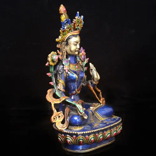 Exquisite Chinese Old Cloisonne Tibetan Buddhism white Tara Statue