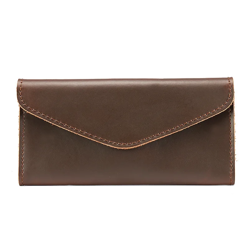 Vintage Long Mens Wallets Cow Leather Hasp Men Wallet  Luxury Designer Male Phone Purse Money Bag Brown Color