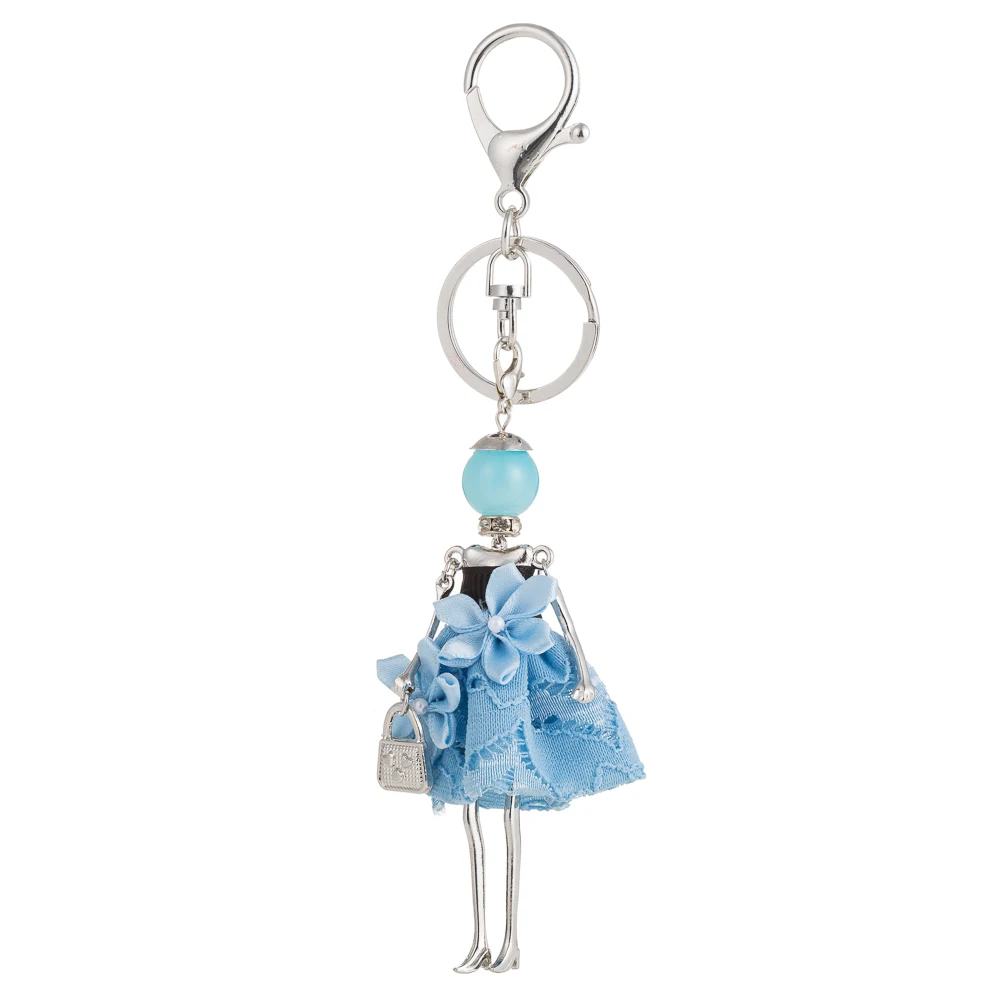 Hot Sale Cute Doll HandBag Keychain Women 6 Colors Flower Dress Dolls Key chain Fashion Jewelry Girl Car Accessories Pendants