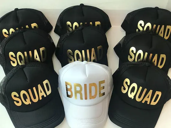 customized Bride Squad Bridesmaid Hen Party Half Mesh Baseball Trucker Rapper Cap Hat Bachelorette wedding Bridal Party FAVORS