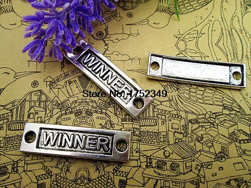 12pcs--Winner charms, Antique silver Rectangle Winner Charm pendants, Winner Tag Charm Connector 10x36mm